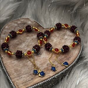 Purple Garnet natural stone bracelet with gold accents stretchy  bracelet